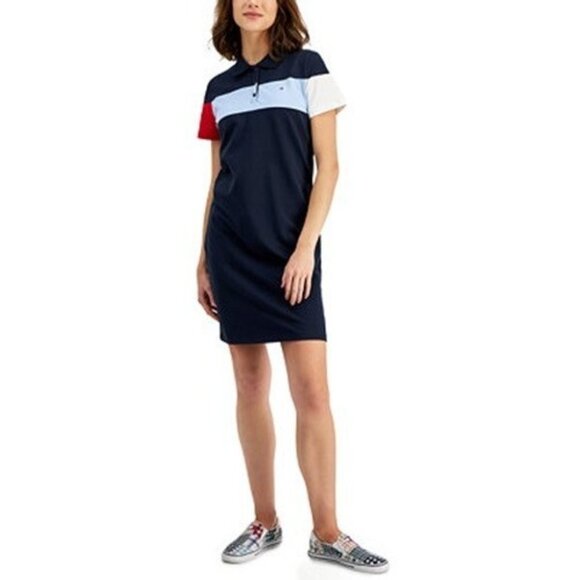 Tommy Hilfiger Womens Size XS Short Sleeve Colorblocked Polo Dress NEW - Picture 1 of 2